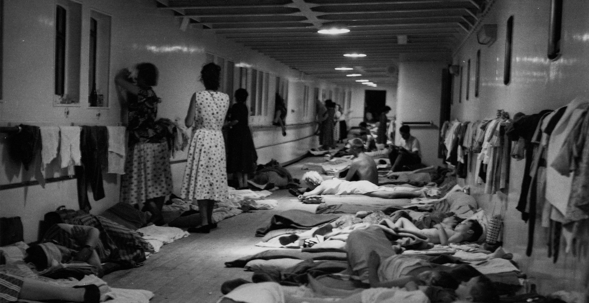 Temporary accommodation for Skaubryn survivors on the deck of Roma, 1958. ANMM Collection Gift from Barbara Alysen ANMS0214[063]. Reproduced courtesy International Organisation for Migration