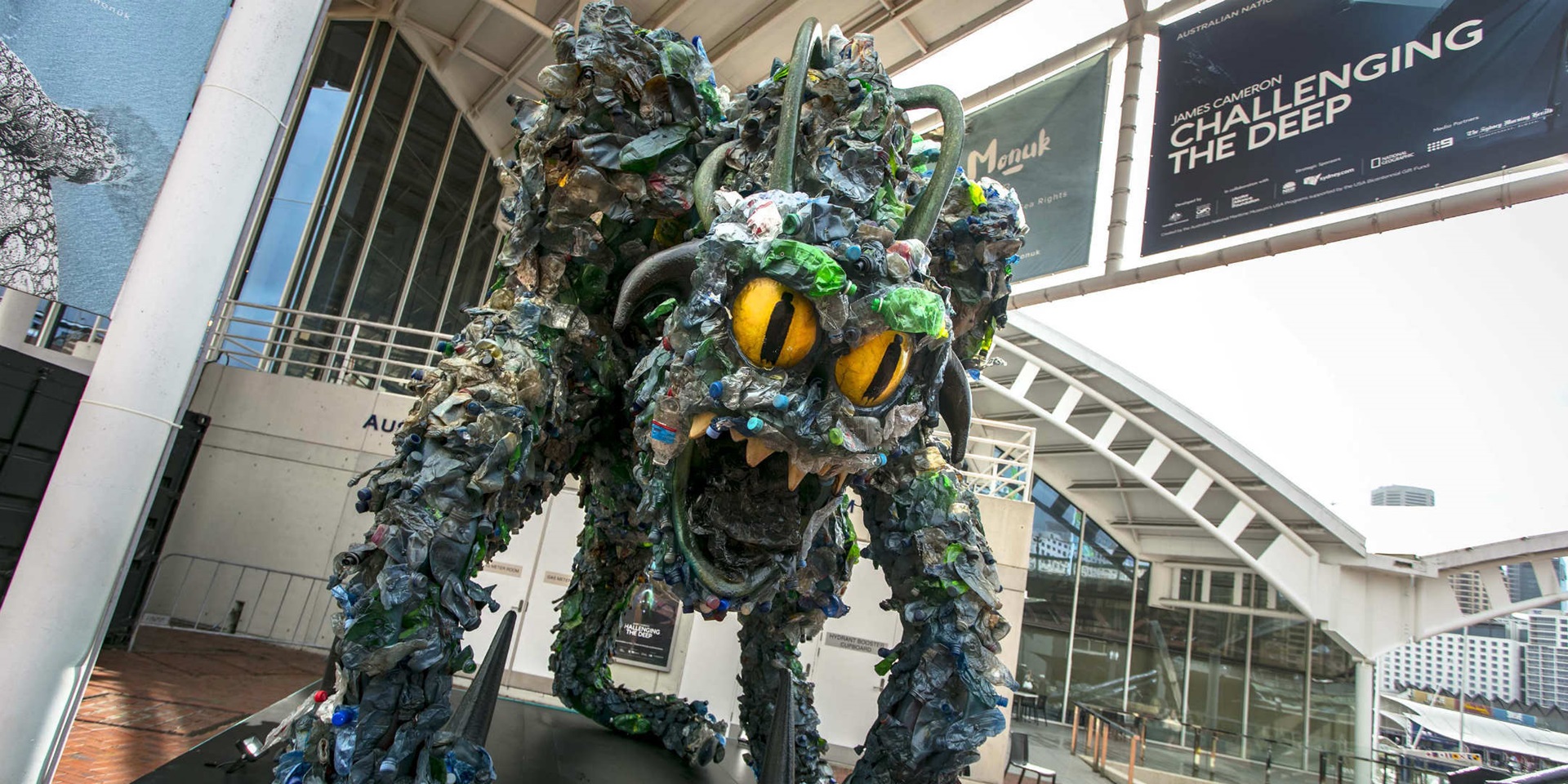 “The Beast” made from 2,400 recycled plastic bottles and towering over at close to 4 meters high